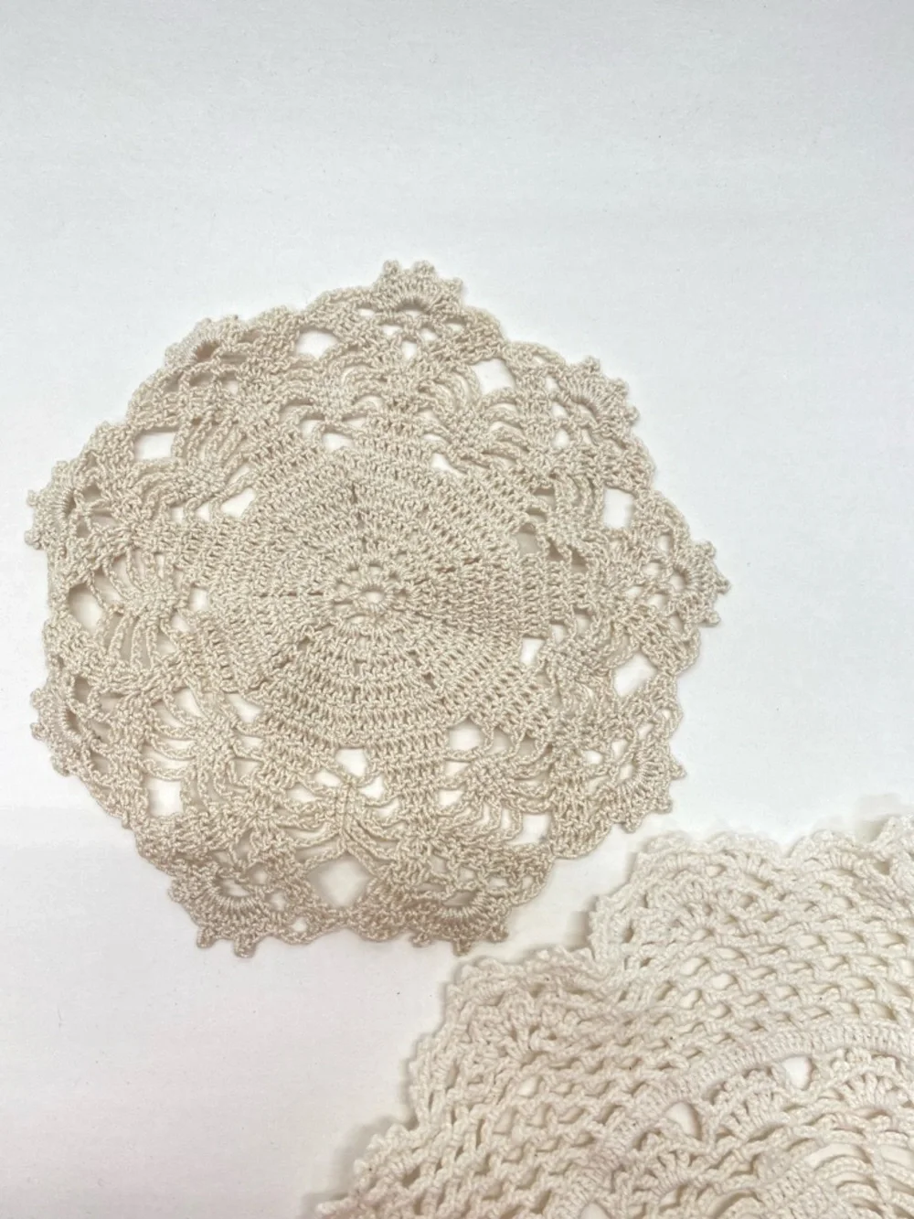 Vintage Handmade Crocheted Doilies Lot of 3 Cream Beige Grandma Core Round
